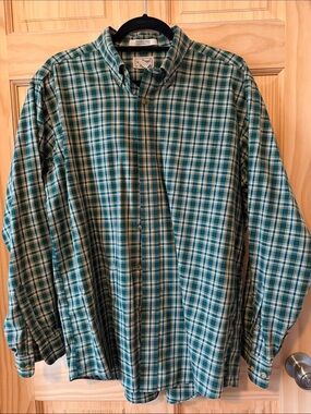 L.L. Bean Green and White Plaid Button-Down Shirt